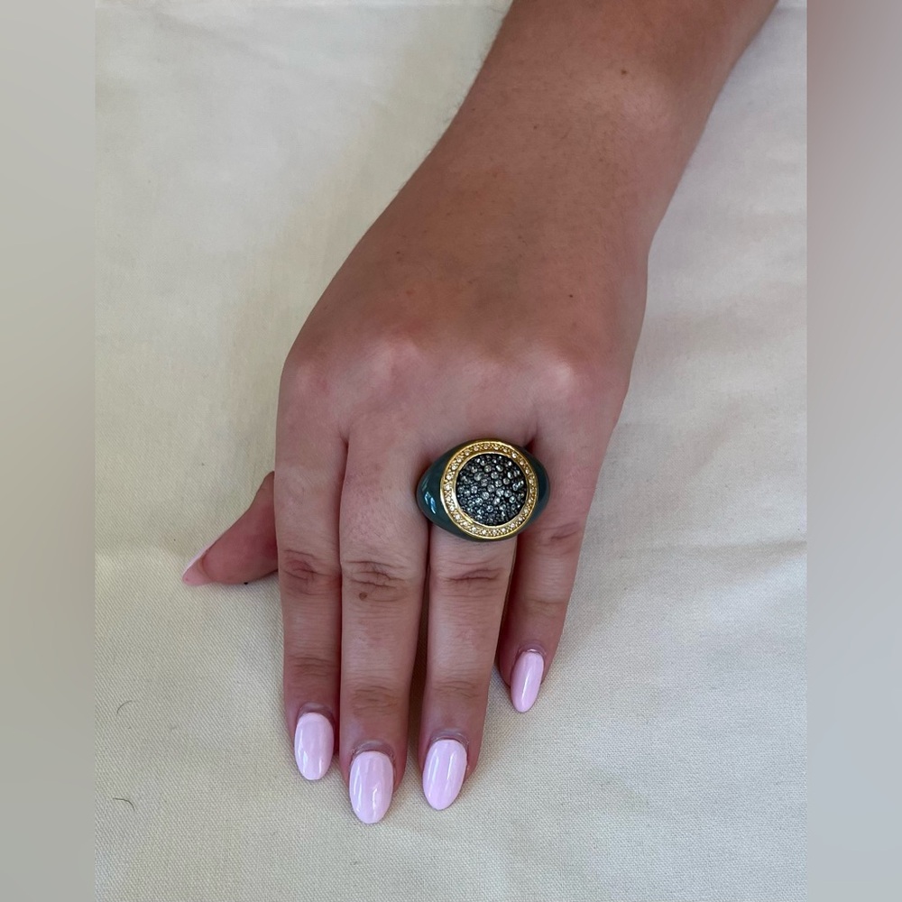 Grey Enamel And Rhinestone Statement Ring - image 1